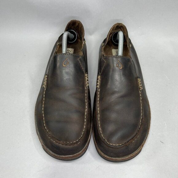 Olukai Moloa Shoes Men's Size 10.5 Brown Leather‎ Comfort Casual Slip On Loafers - Picture 3 of 10
